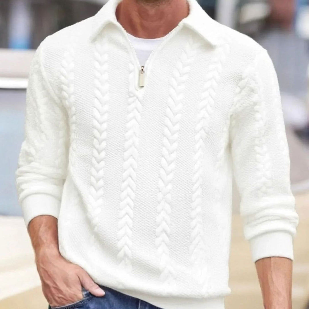 Men's Cable Knit Quarter-Zip Collared Pullover Sweater