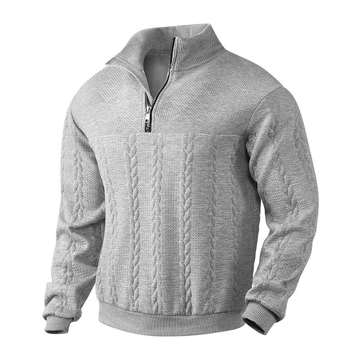 Men's Cable-Knit Quarter-Zip Pullover Sweater - Heather Gray