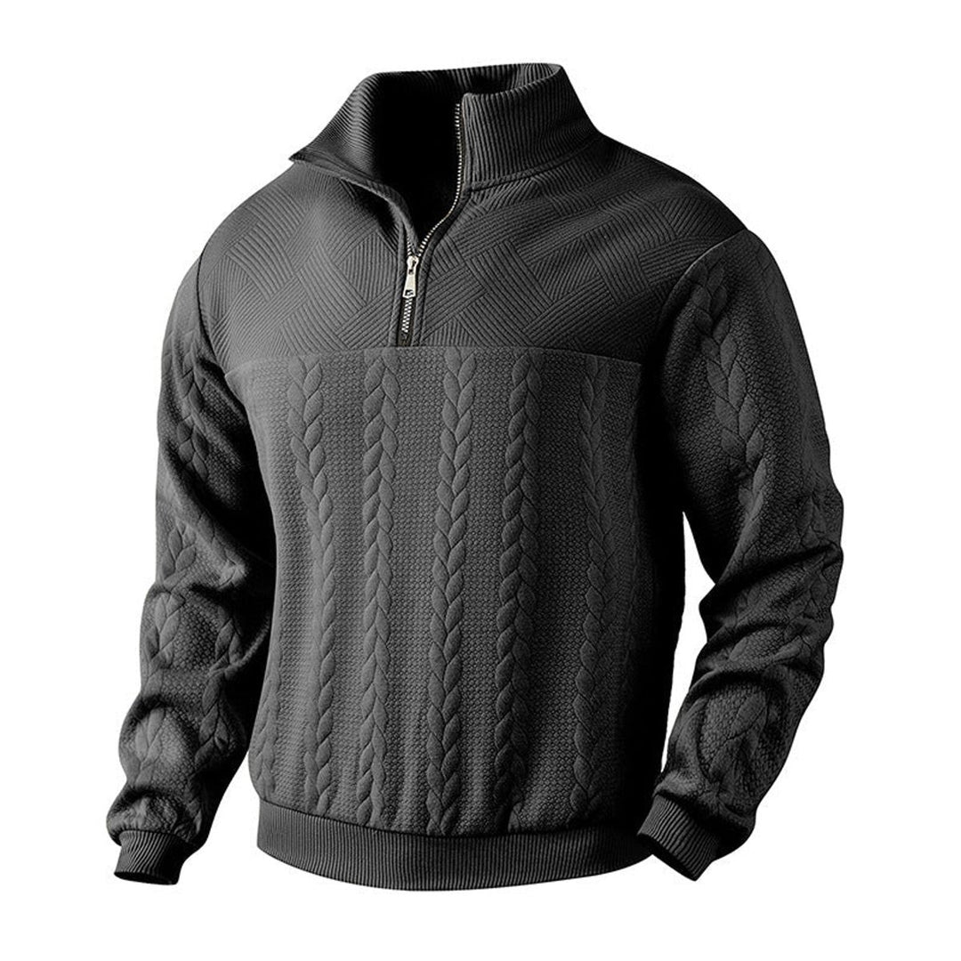 Men's Cable-Knit Quarter-Zip Pullover Sweater - Black