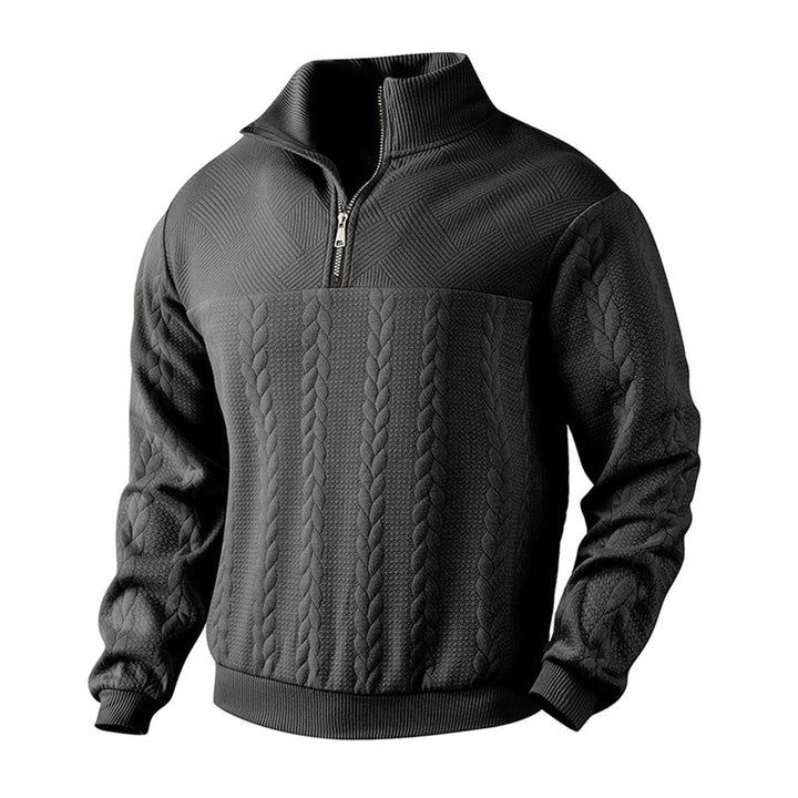 Men's Cable-Knit Quarter-Zip Pullover Sweater - Black