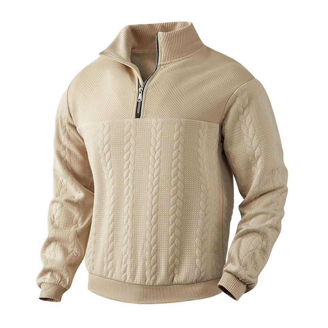 Men's Cable-Knit Quarter-Zip Pullover Sweater - Beige