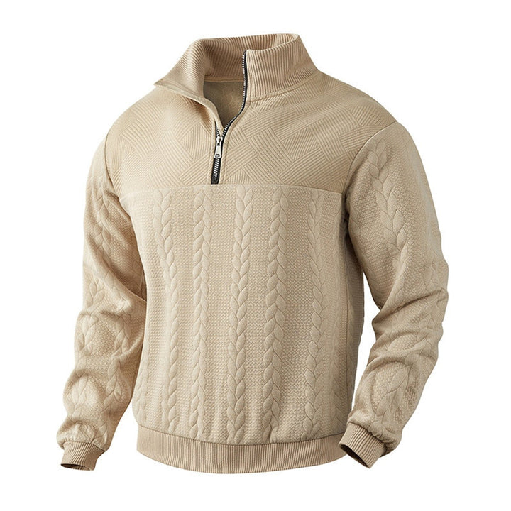 Men's Cable-Knit Quarter-Zip Pullover Sweater - Beige