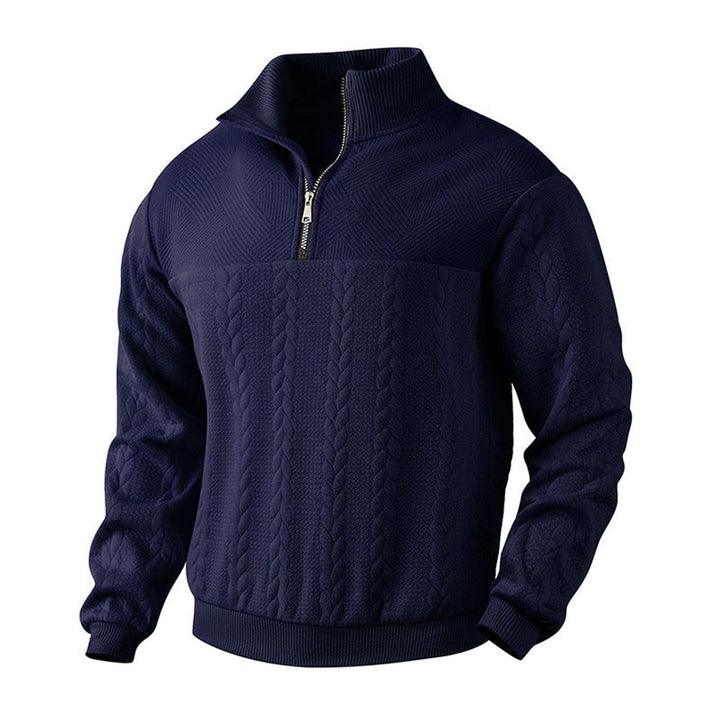Men's Cable-Knit Quarter-Zip Pullover Sweater - Navy Blue