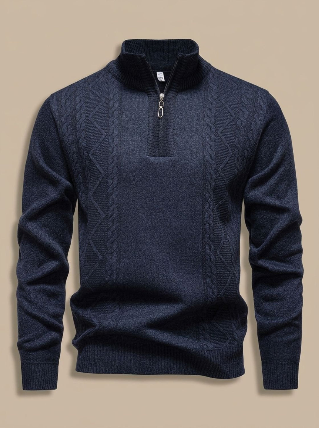 Men's Cable-Knit Quarter-Zip Stand-Collar Pullover Sweater