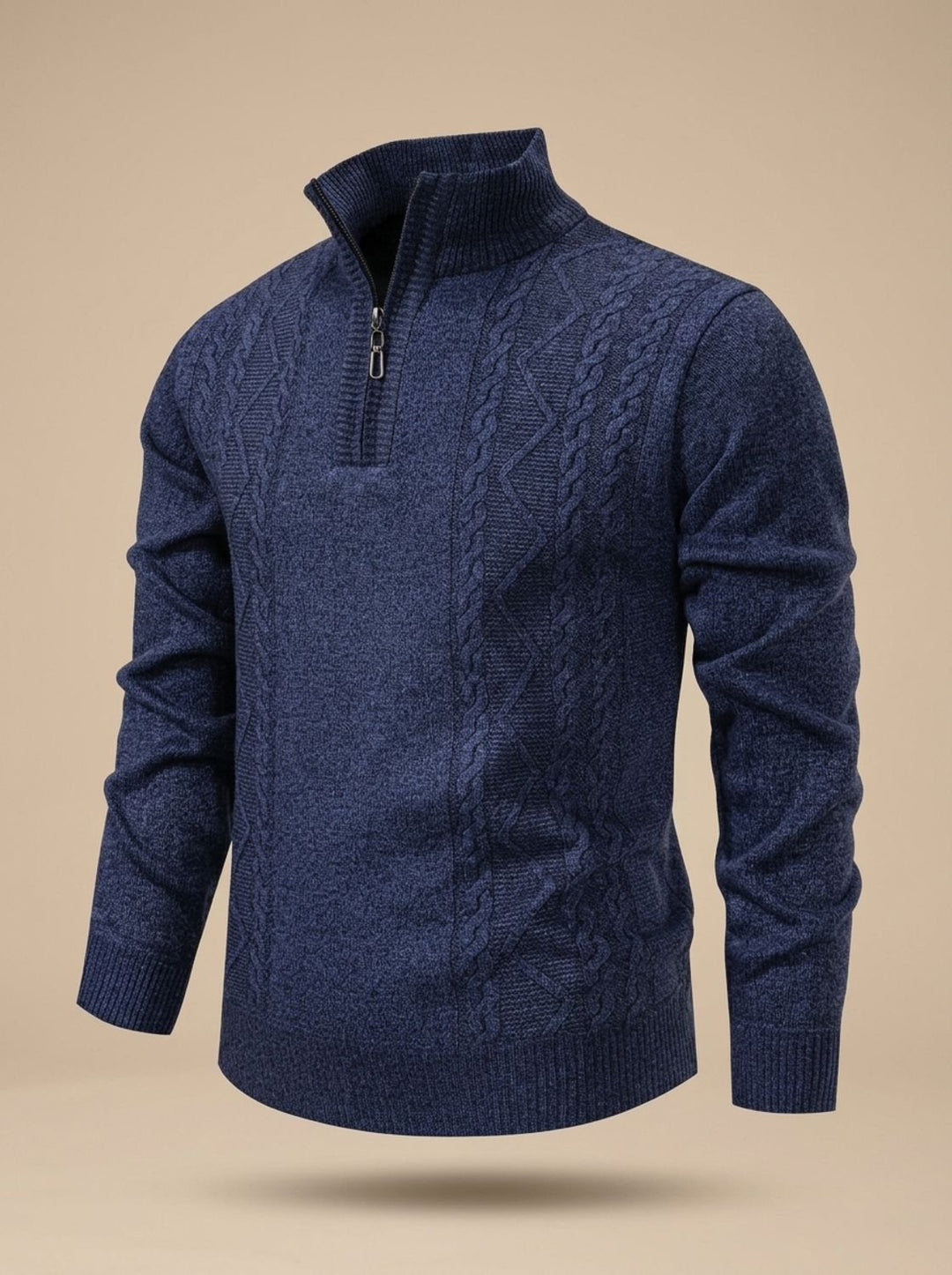 Men's Cable-Knit Quarter-Zip Stand-Collar Pullover Sweater