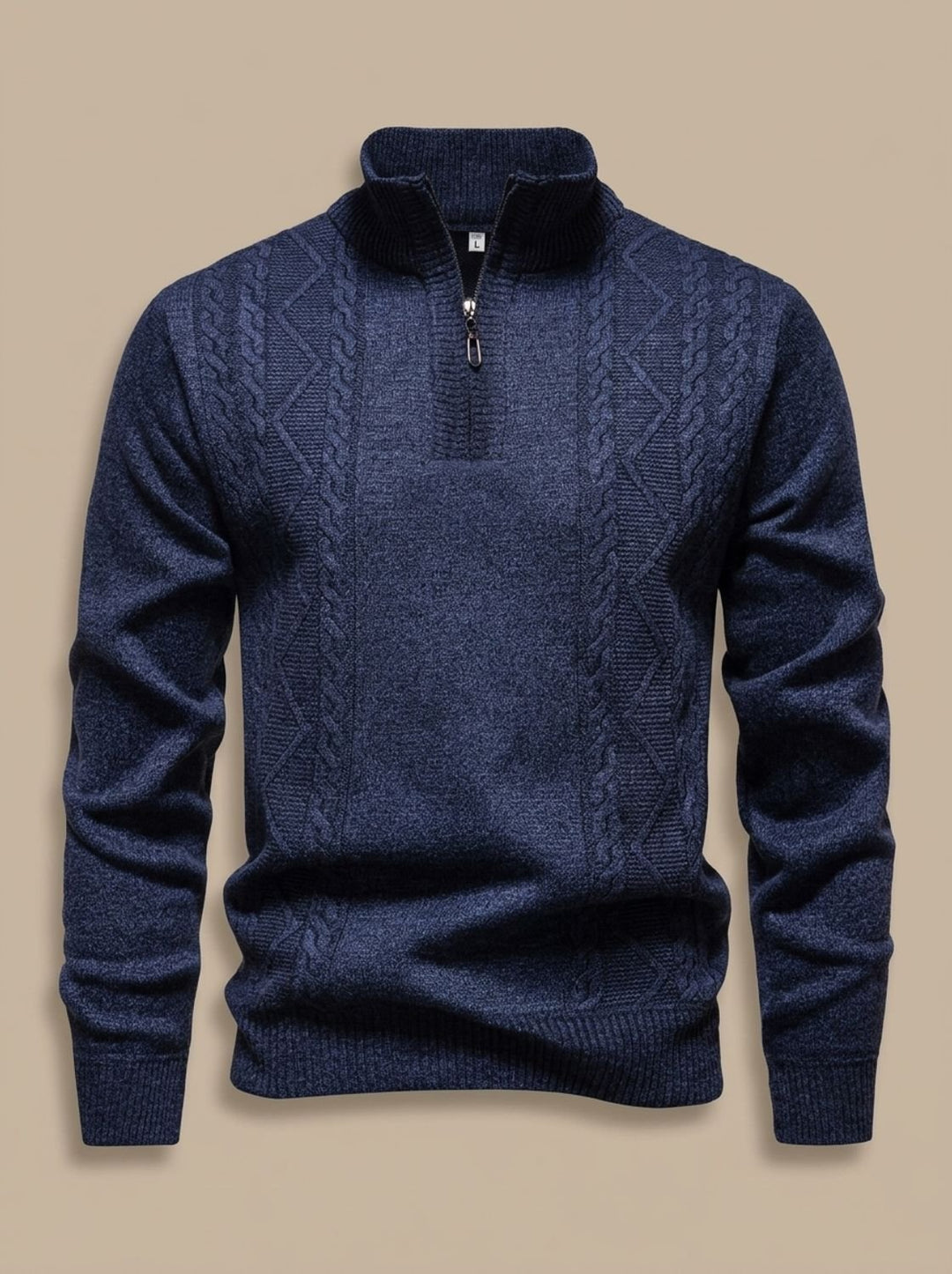 Men's Cable-Knit Quarter-Zip Stand-Collar Pullover Sweater - Dark Gray
