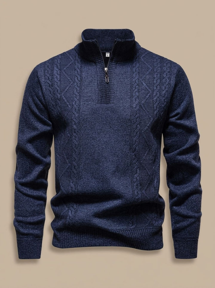 Men's Cable-Knit Quarter-Zip Stand-Collar Pullover Sweater - Dark Gray