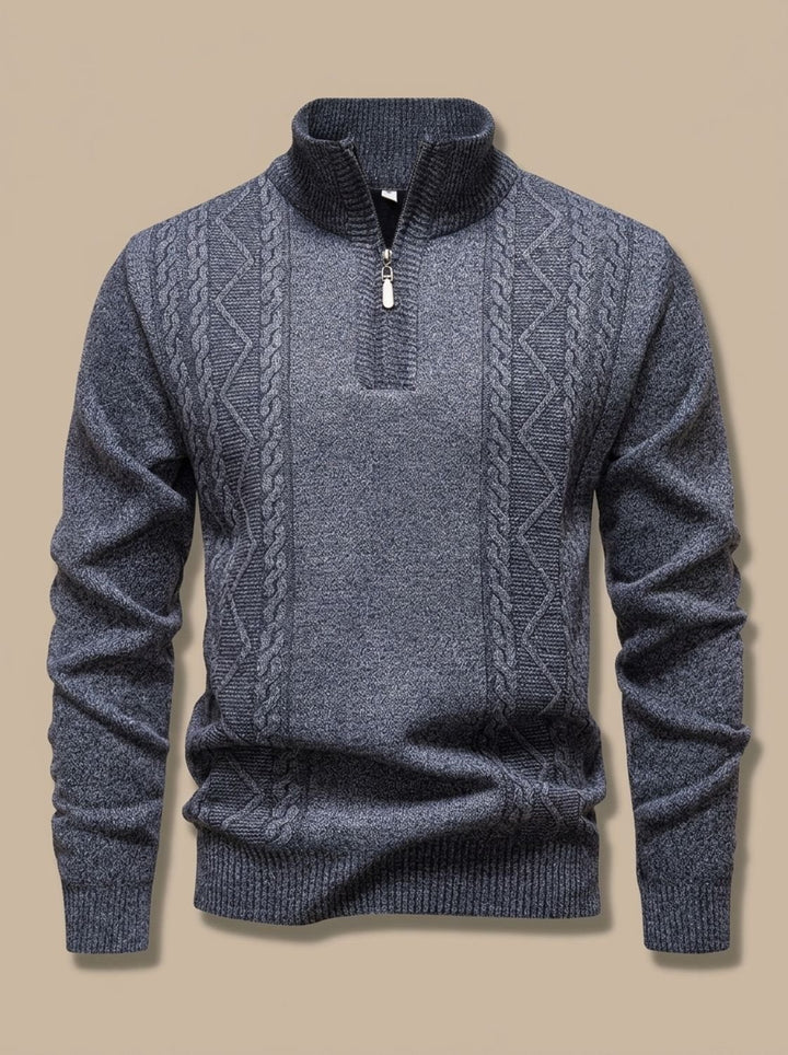 Men's Cable-Knit Quarter-Zip Stand-Collar Pullover Sweater - Light Gray