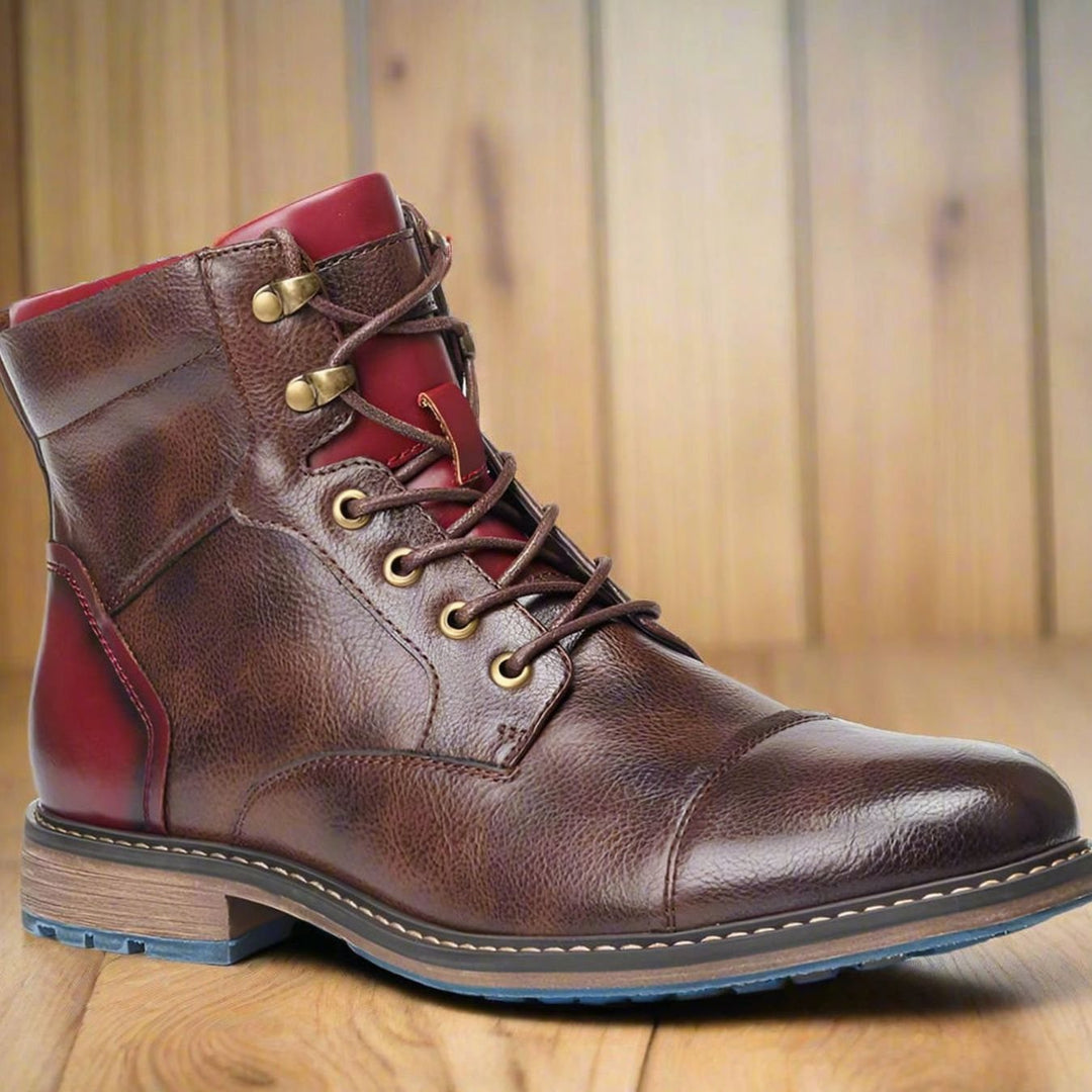 Men's Cap-Toe Lace-Up Side-Zip Leather Ankle Boots