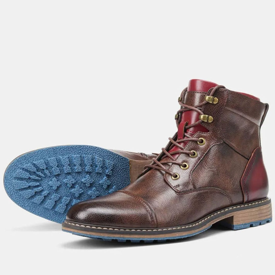 Men's Cap-Toe Lace-Up Side-Zip Leather Ankle Boots