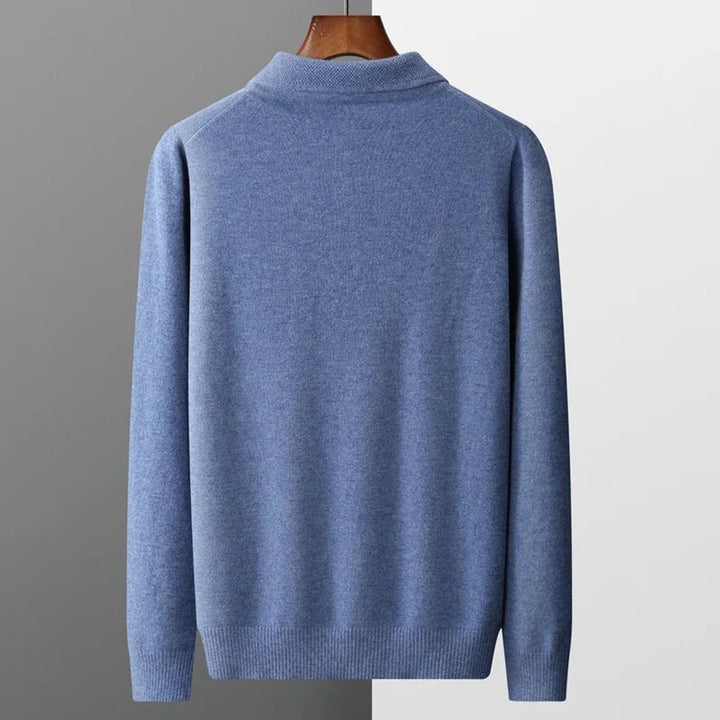 Men's Cashmere Polo Knit Sweater Long Sleeve Button Pullover