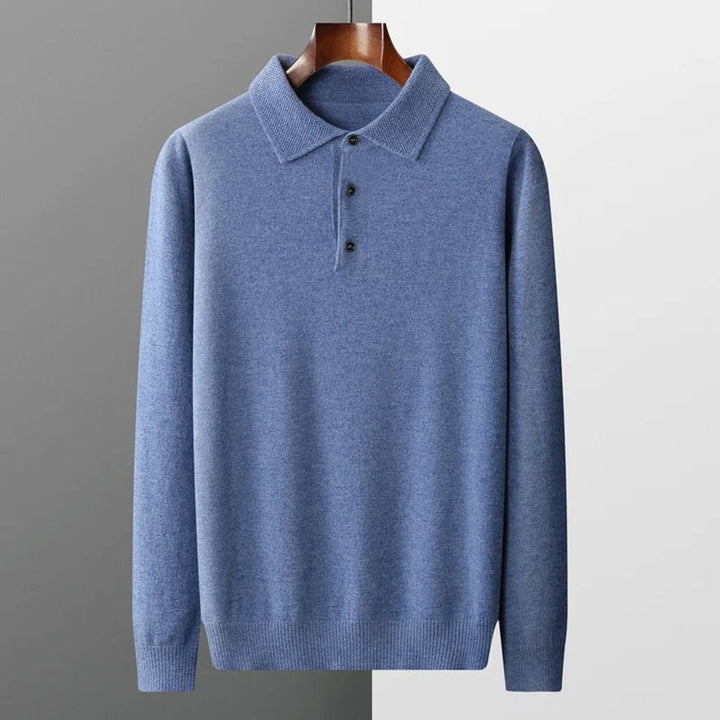Men's Cashmere Polo Knit Sweater Long Sleeve Button Pullover