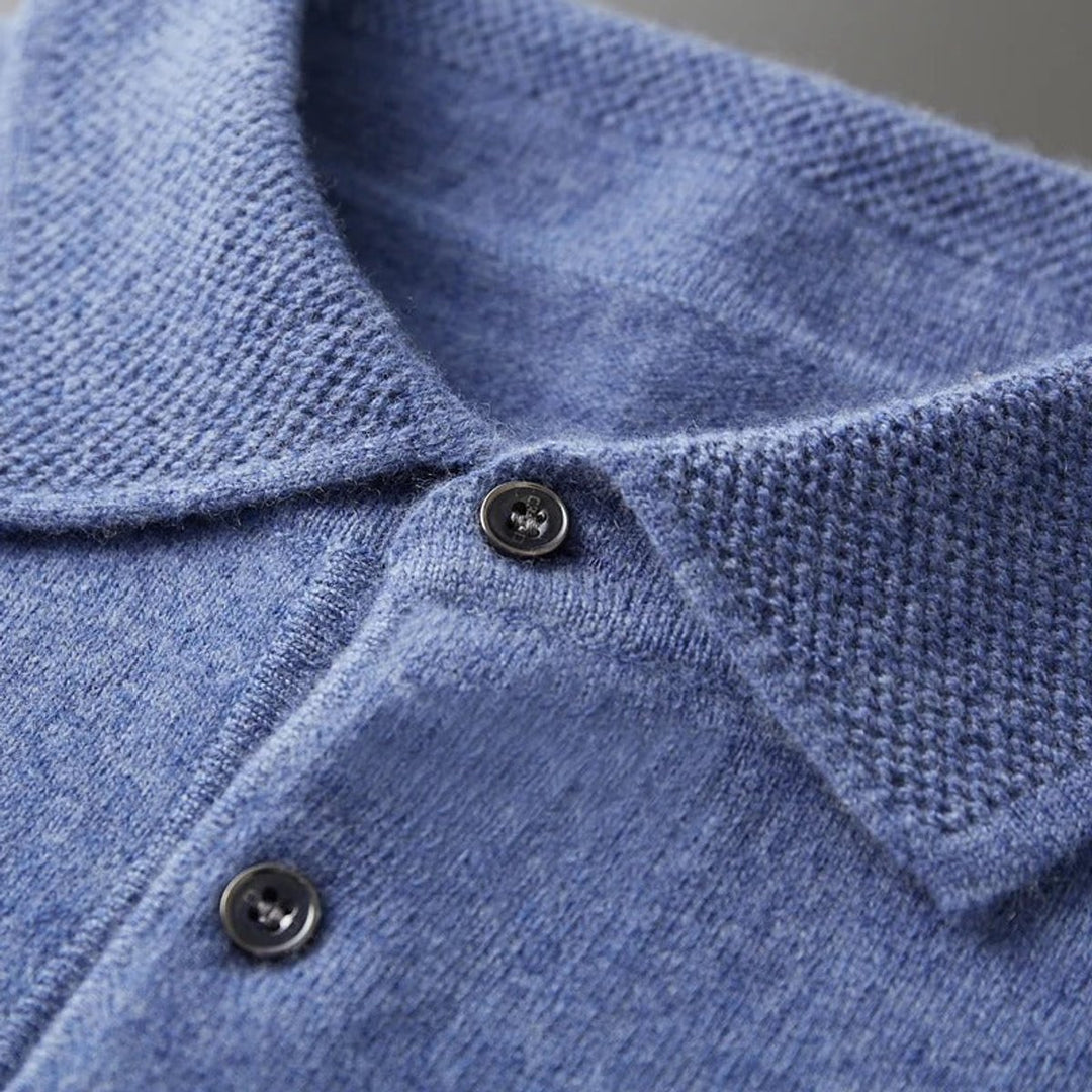Men's Cashmere Polo Knit Sweater Long Sleeve Button Pullover