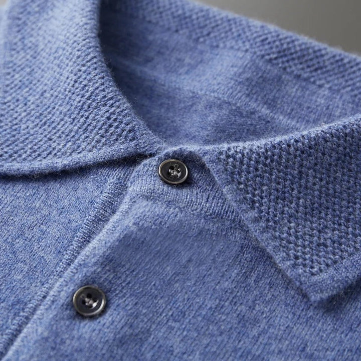 Men's Cashmere Polo Knit Sweater Long Sleeve Button Pullover