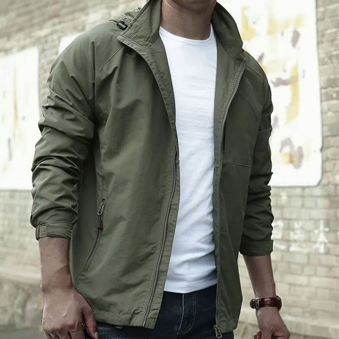 Men's Casual Long Sleeve Zip-Up Street Jacket - Green