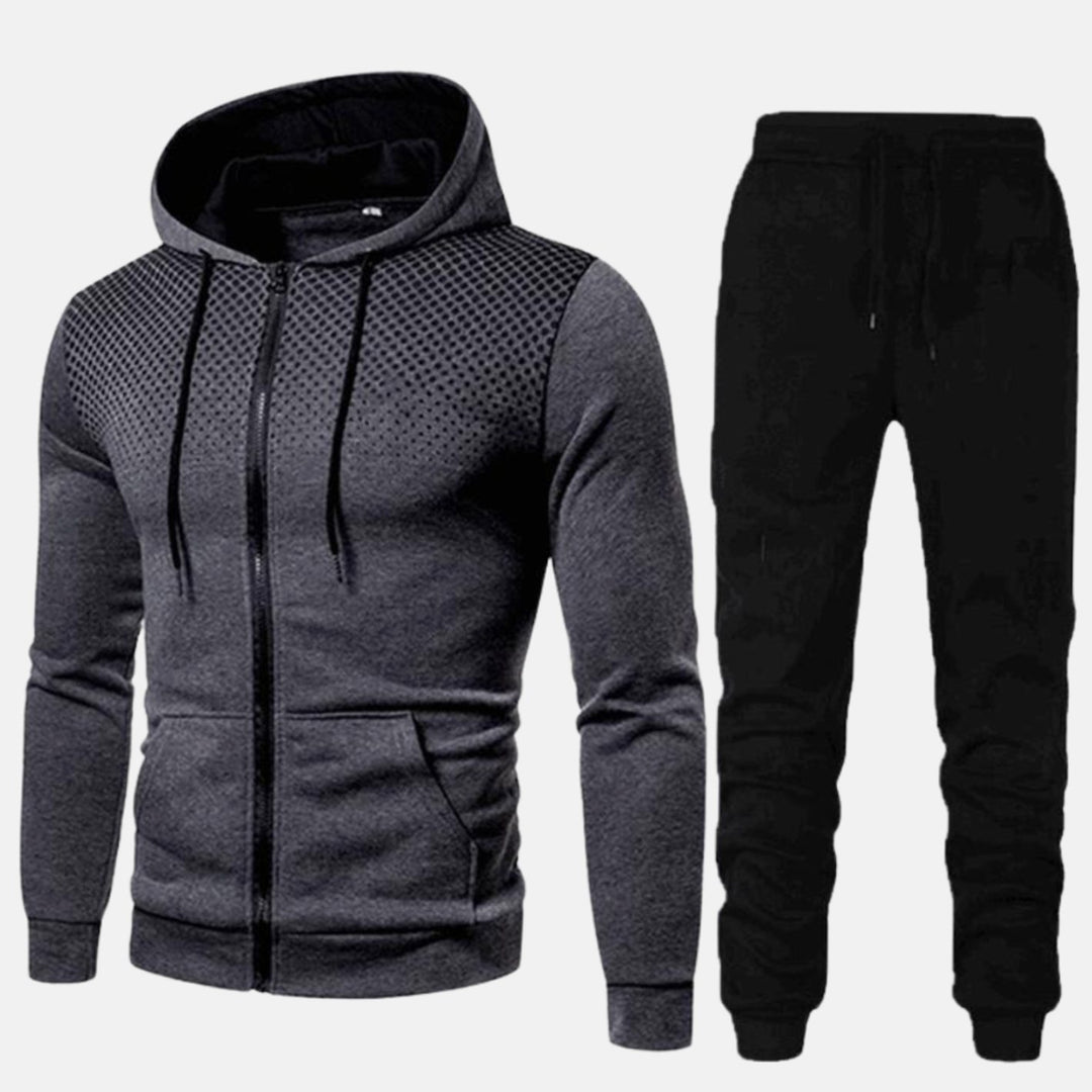 Men's Casual Zip-Up Hooded Tracksuit Set Jogger Pants - Dark Grey