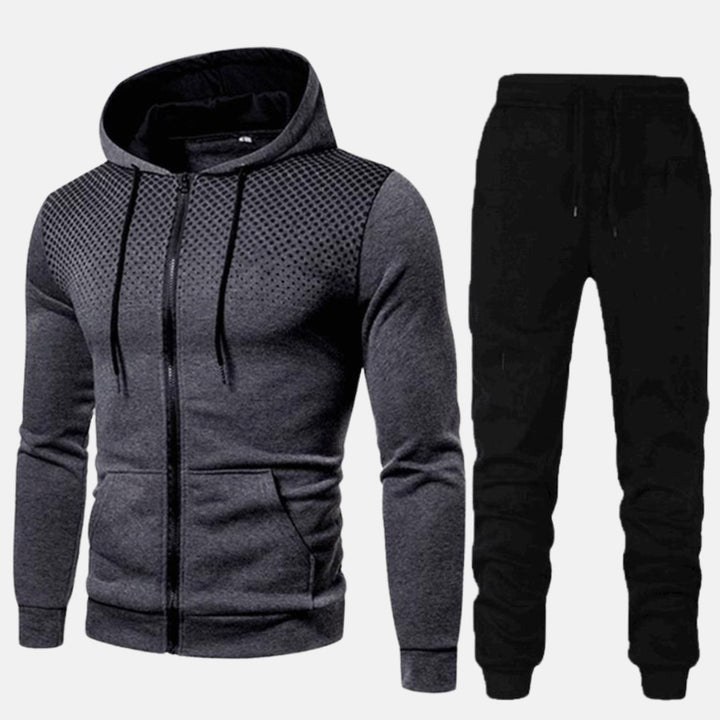 Men's Casual Zip-Up Hooded Tracksuit Set Jogger Pants - Dark Grey