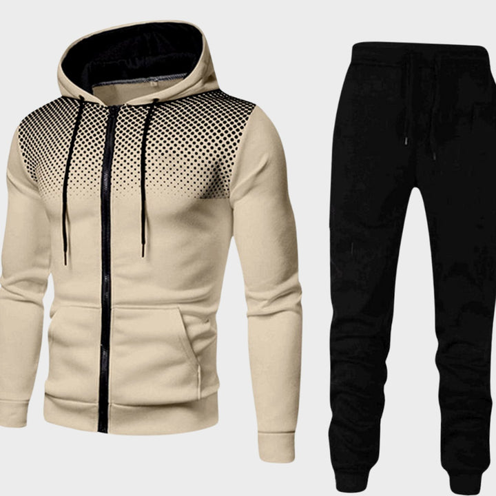 Men's Casual Zip-Up Hooded Tracksuit Set Jogger Pants - Khaki