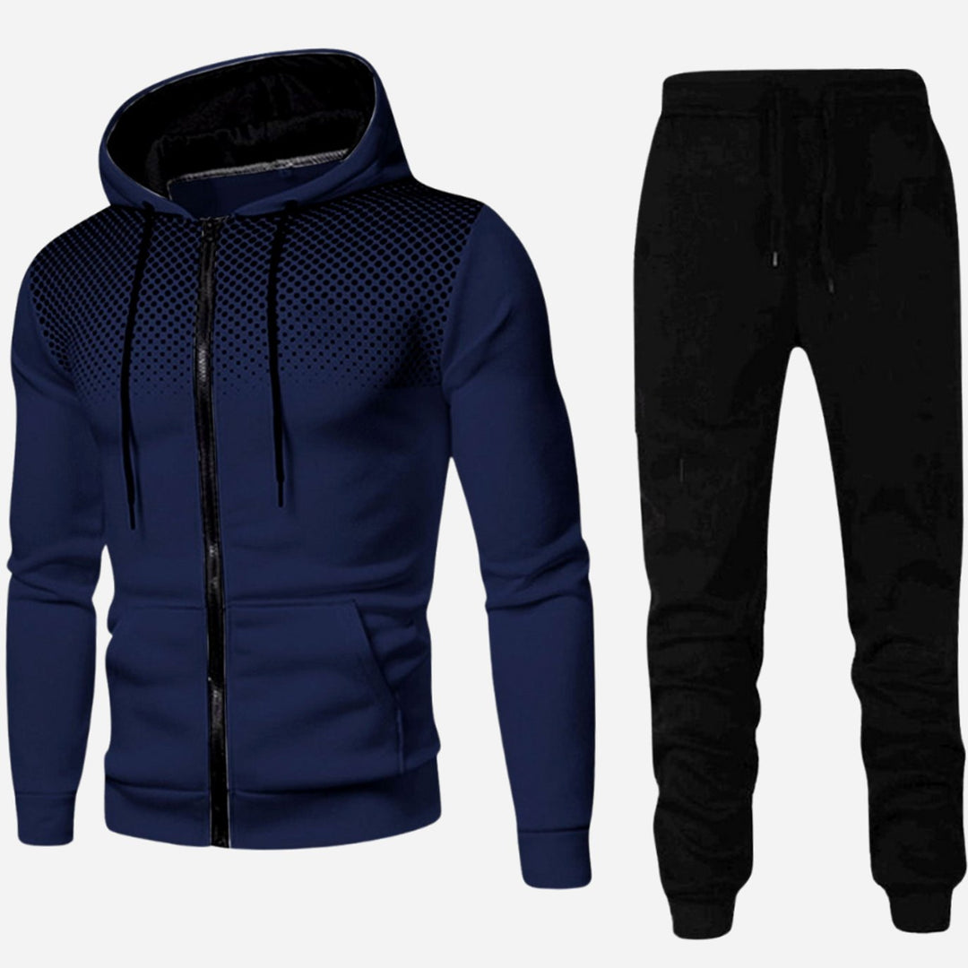 Men's Casual Zip-Up Hooded Tracksuit Set Jogger Pants - Marine Blue