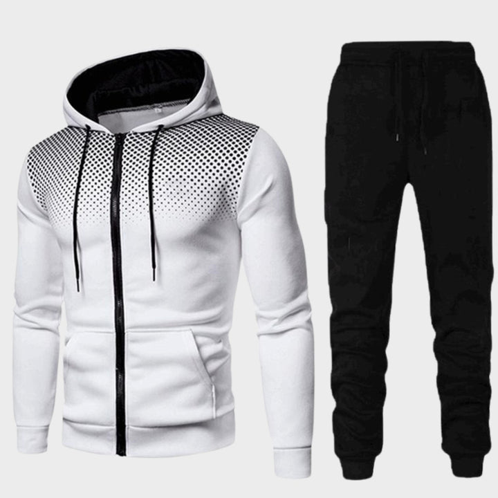 Men's Casual Zip-Up Hooded Tracksuit Set Jogger Pants - White