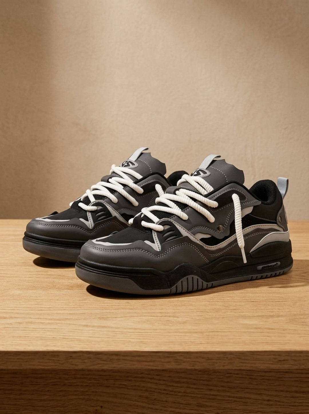 Men's Chunky Low-Top Lace-Up Casual Sneakers - Black
