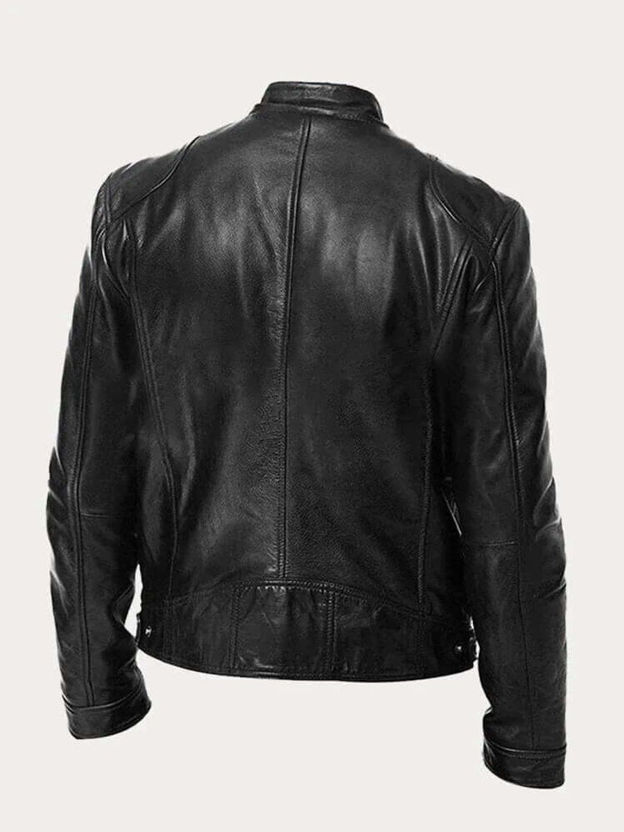 Men's Classic Biker Slim-Fit Zip-Up Leather Jacket
