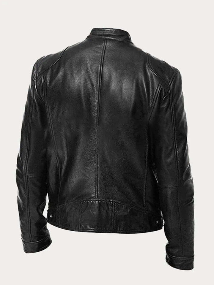 Men's Classic Biker Slim-Fit Zip-Up Leather Jacket