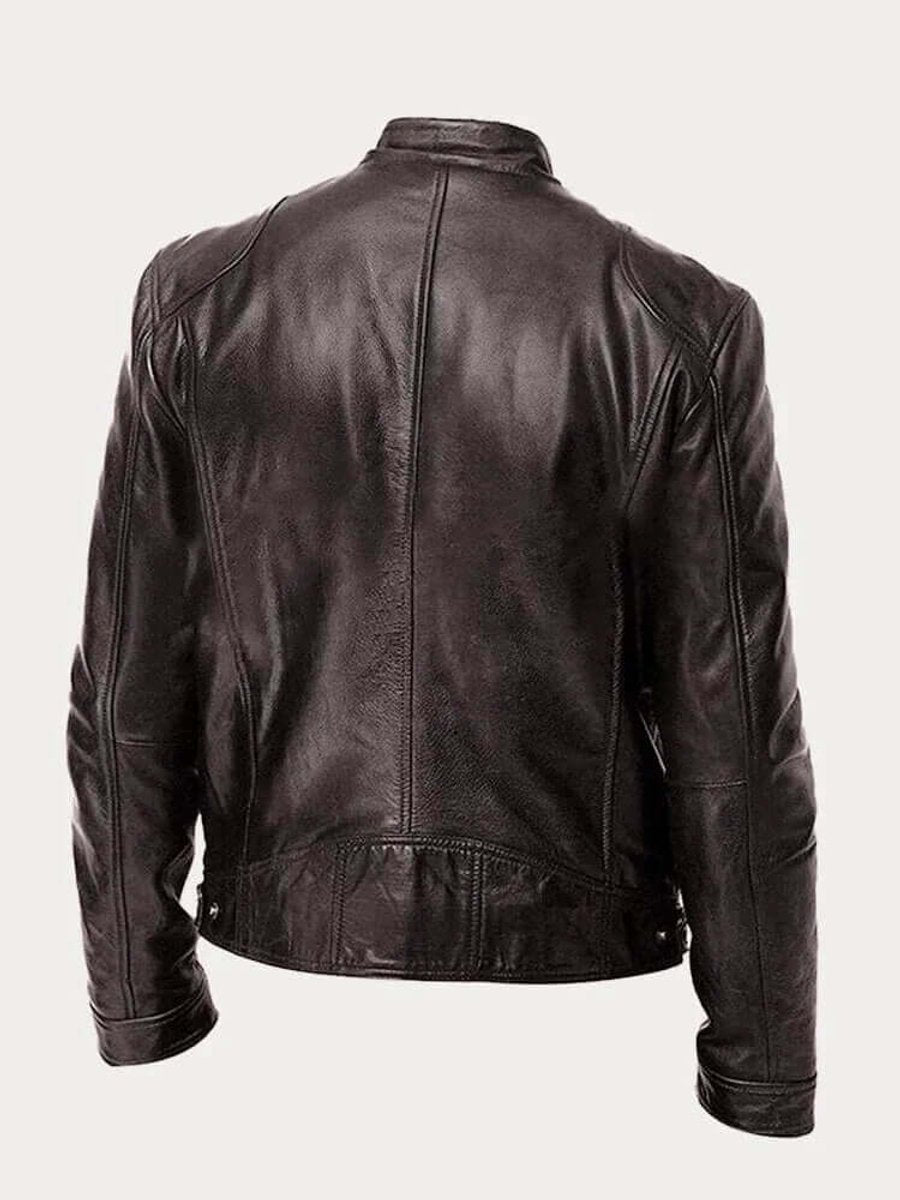 Men's Classic Biker Slim-Fit Zip-Up Leather Jacket