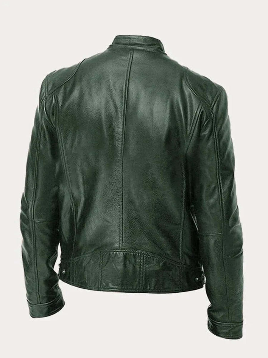 Men's Classic Biker Slim-Fit Zip-Up Leather Jacket