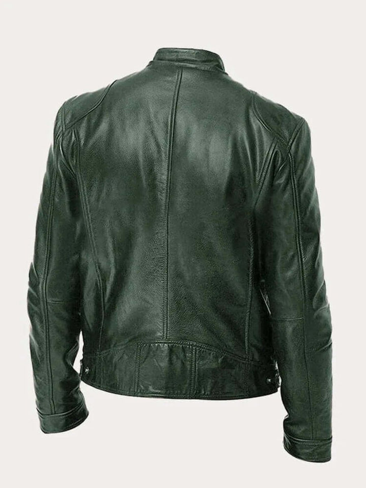 Men's Classic Biker Slim-Fit Zip-Up Leather Jacket