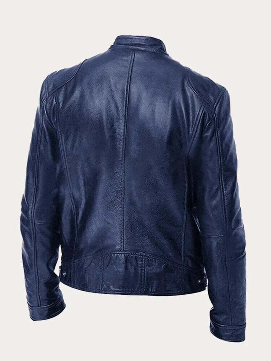 Men's Classic Biker Slim-Fit Zip-Up Leather Jacket