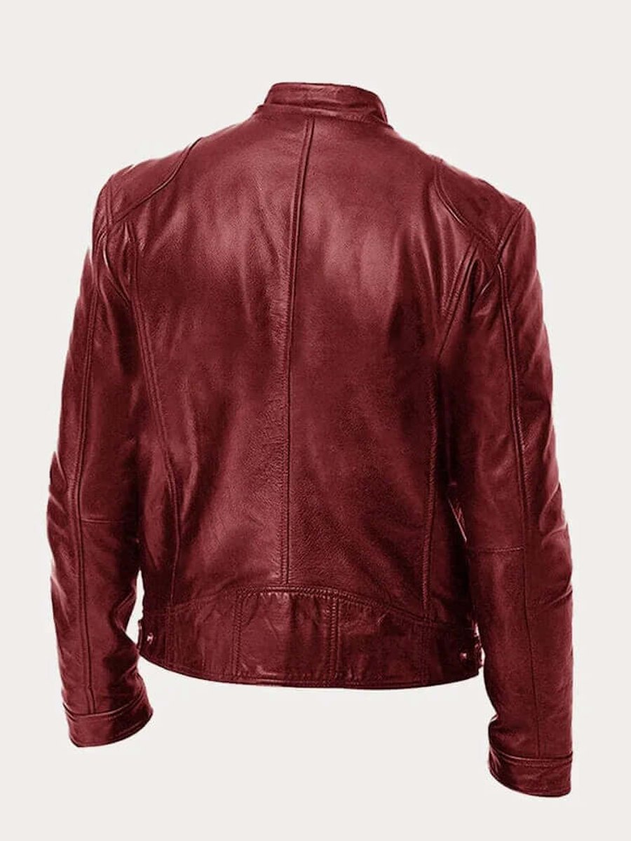 Men's Classic Biker Slim-Fit Zip-Up Leather Jacket