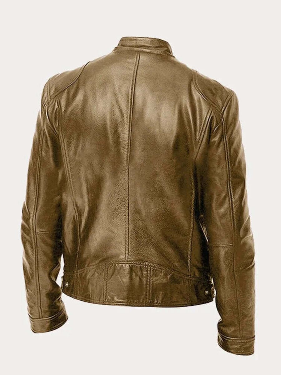 Men's Classic Biker Slim-Fit Zip-Up Leather Jacket