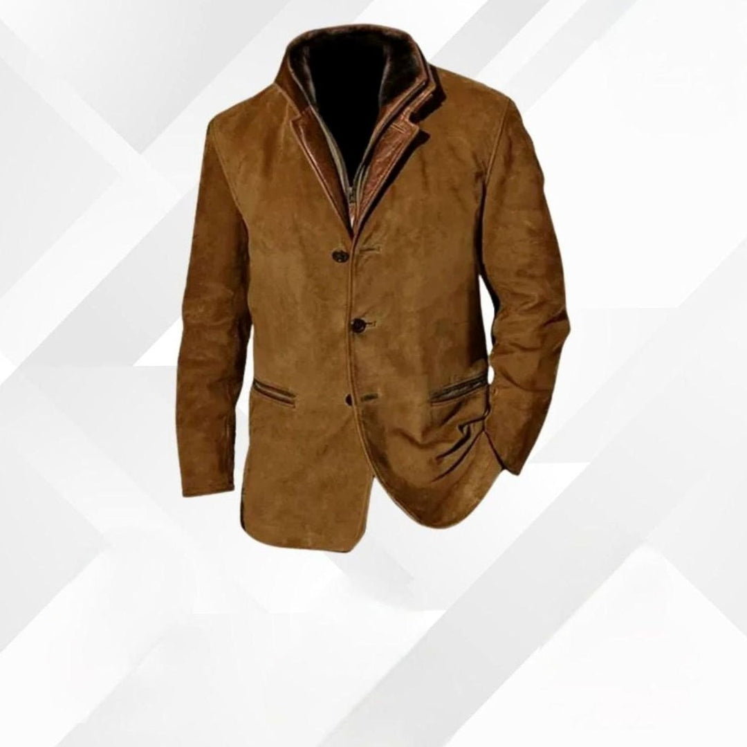 Men's Classic Button-Up Warm Jacket Contrast Collar Tailored Blazer - Brown