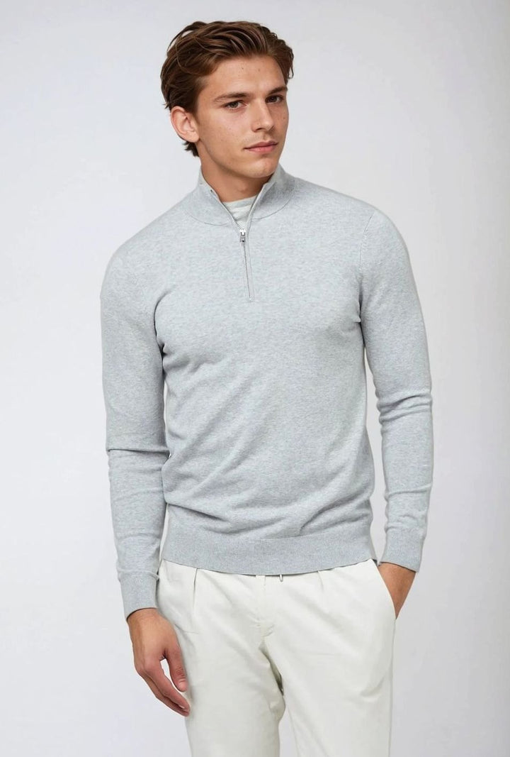 Men's Classic Quarter-Zip Knit Sweater Long Sleeve Pullover - Gray