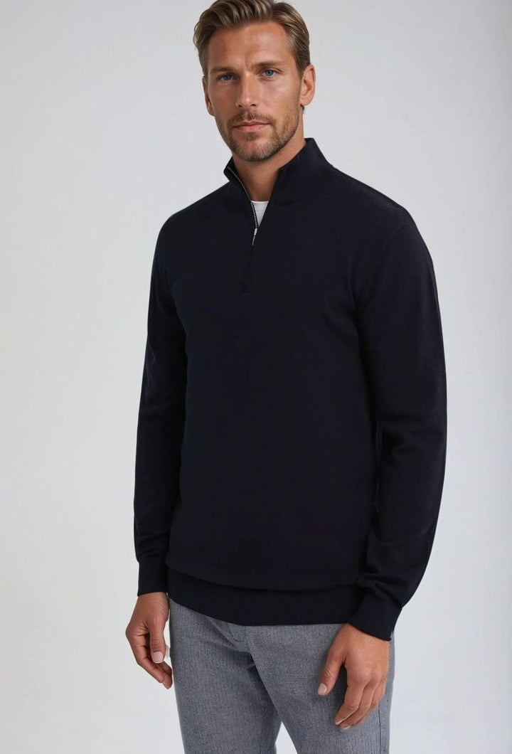 Men's Classic Quarter-Zip Knit Sweater Long Sleeve Pullover - Navy