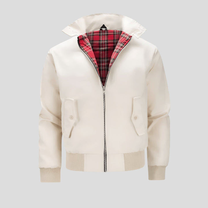 Men's Classic Tartan-Lined Zip-Up Bomber Jacket - Beige