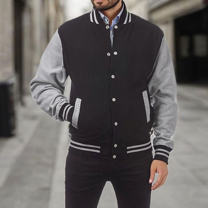 Men's Classic Varsity Bomber Jacket Snap-Button Ribbed Collar - Light Grey