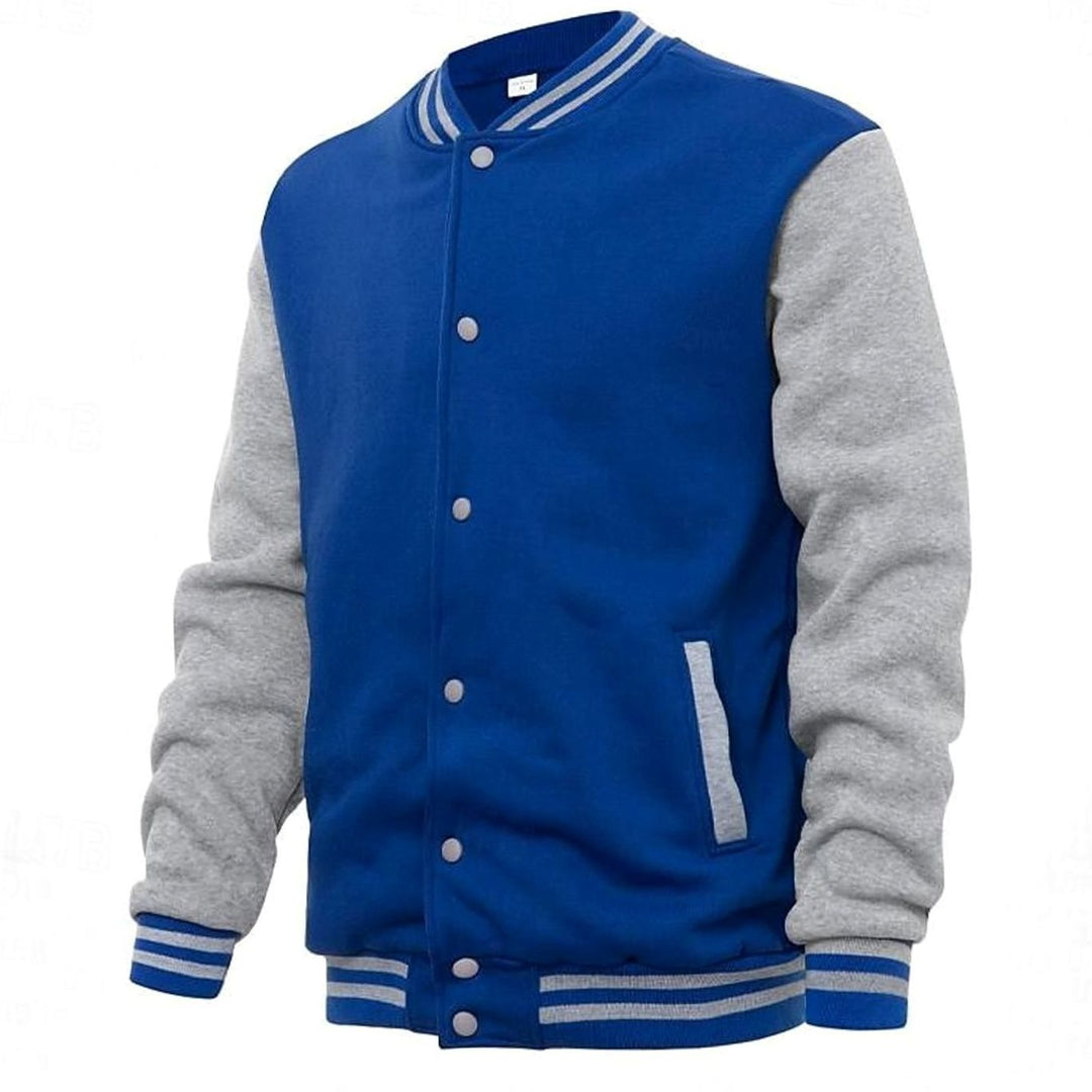 Men's Classic Varsity Bomber Jacket Snap-Button Ribbed Collar