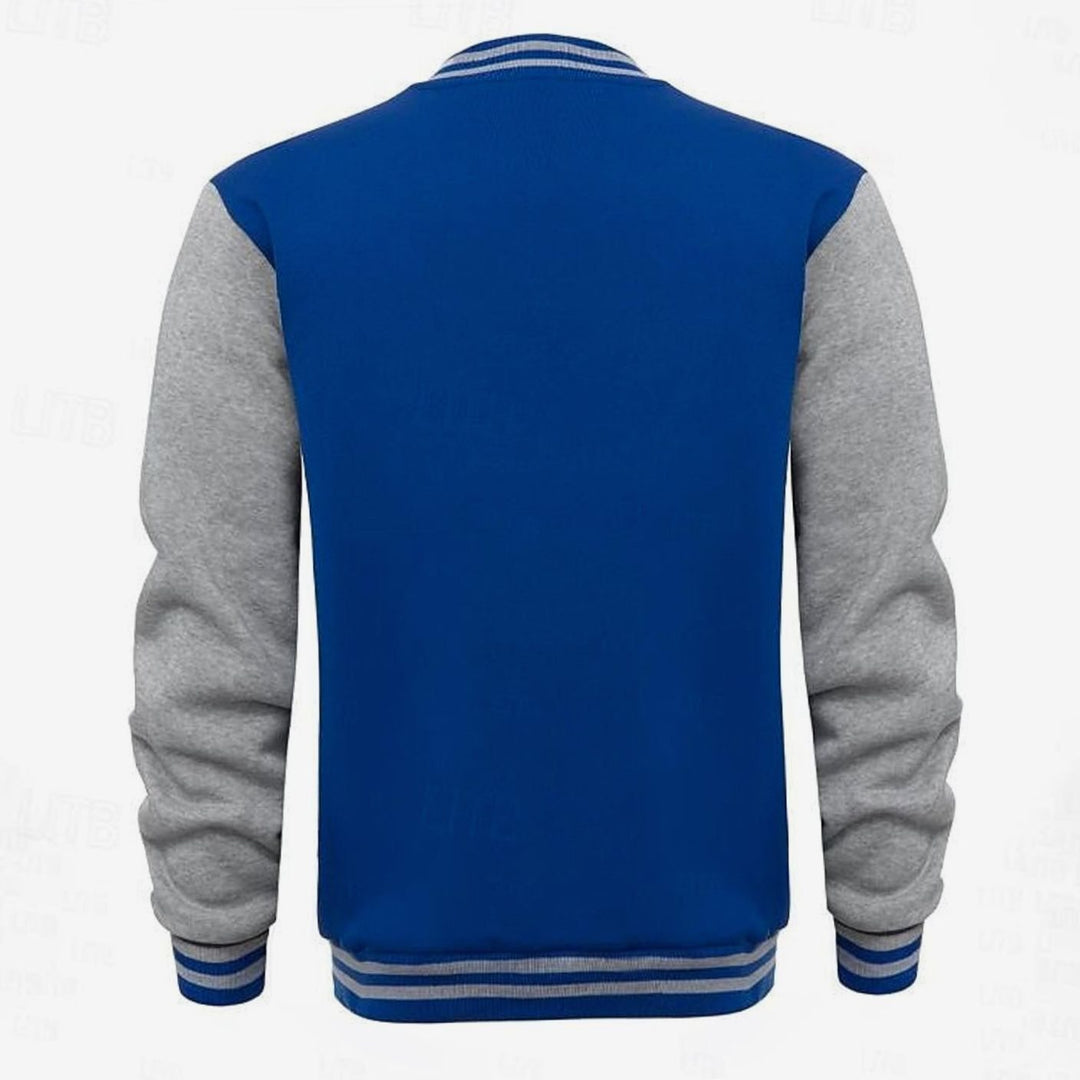 Men's Classic Varsity Bomber Jacket Snap-Button Ribbed Collar