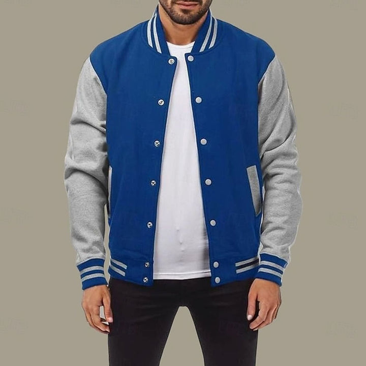 Men's Classic Varsity Bomber Jacket Snap-Button Ribbed Collar
