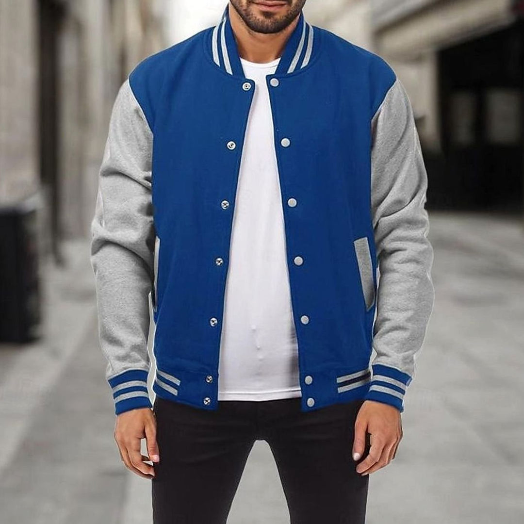 Men's Classic Varsity Bomber Jacket Snap-Button Ribbed Collar - Royal Blue