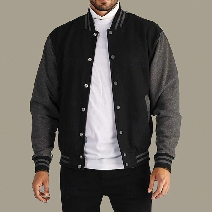 Men's Classic Varsity Bomber Jacket Snap-Button Ribbed Collar