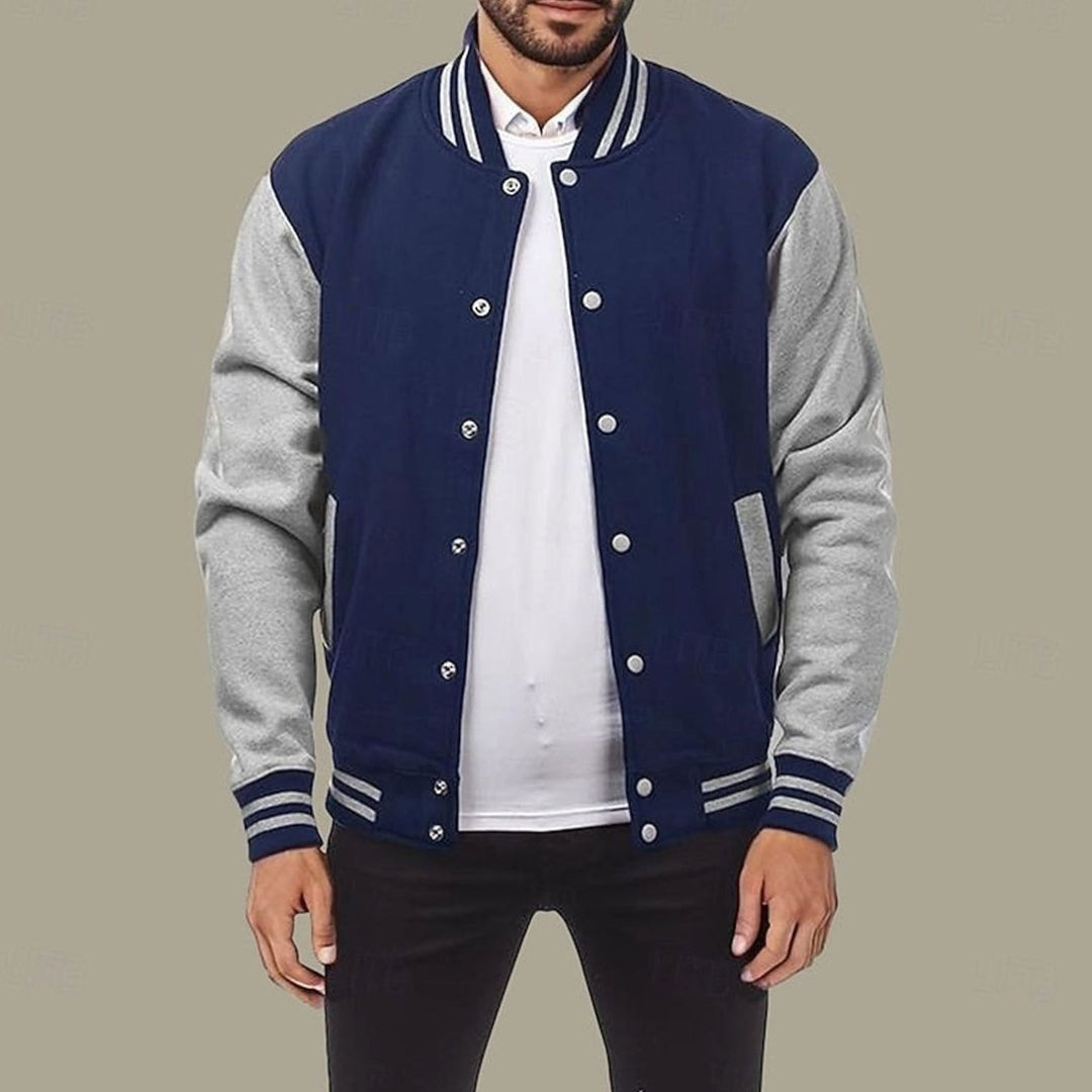 Men's Classic Varsity Bomber Jacket Snap-Button Ribbed Collar
