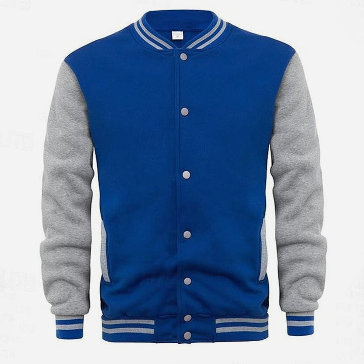 Men's Classic Varsity Bomber Jacket Snap-Button Ribbed Collar