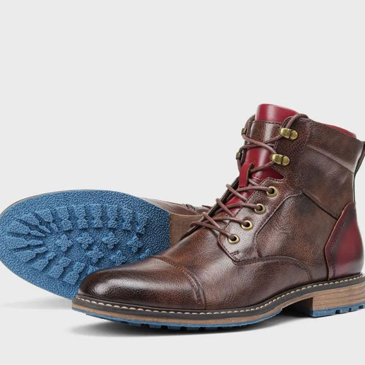 Men's Classic Zip Lace-Up Cap-Toe Leather Ankle Boots