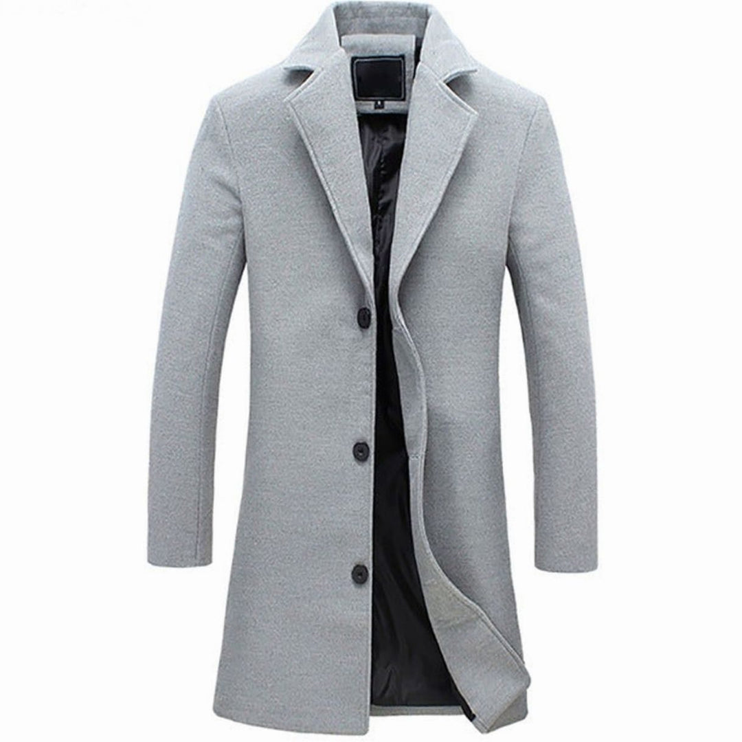 Men's Cold Weather Wool-Blend Single-Breasted Longline Overcoat - Grey