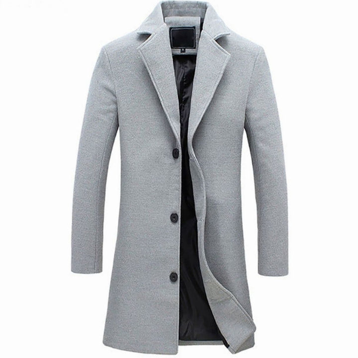 Men's Cold Weather Wool-Blend Single-Breasted Longline Overcoat - Grey