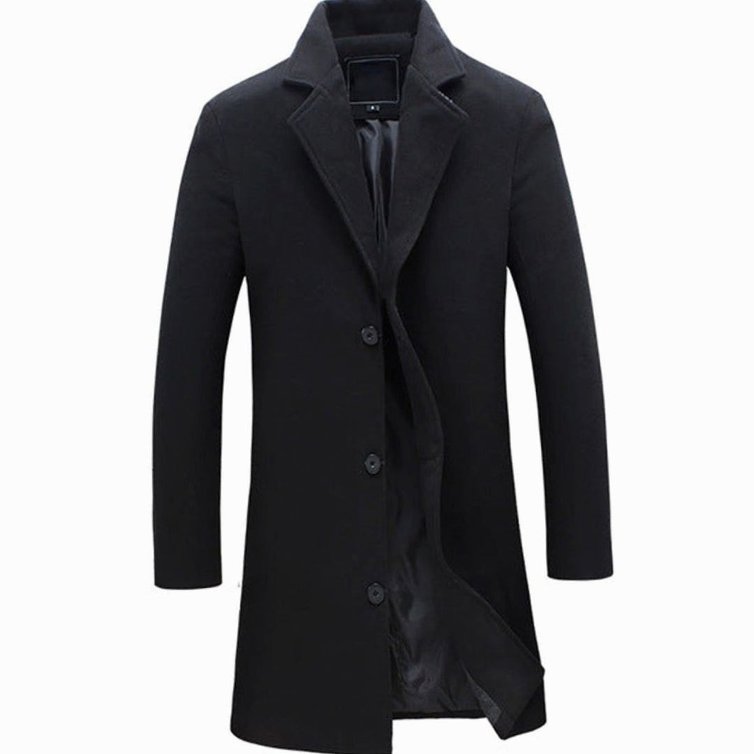 Men's Cold Weather Wool-Blend Single-Breasted Longline Overcoat - Black