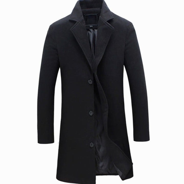 Men's Cold Weather Wool-Blend Single-Breasted Longline Overcoat - Black